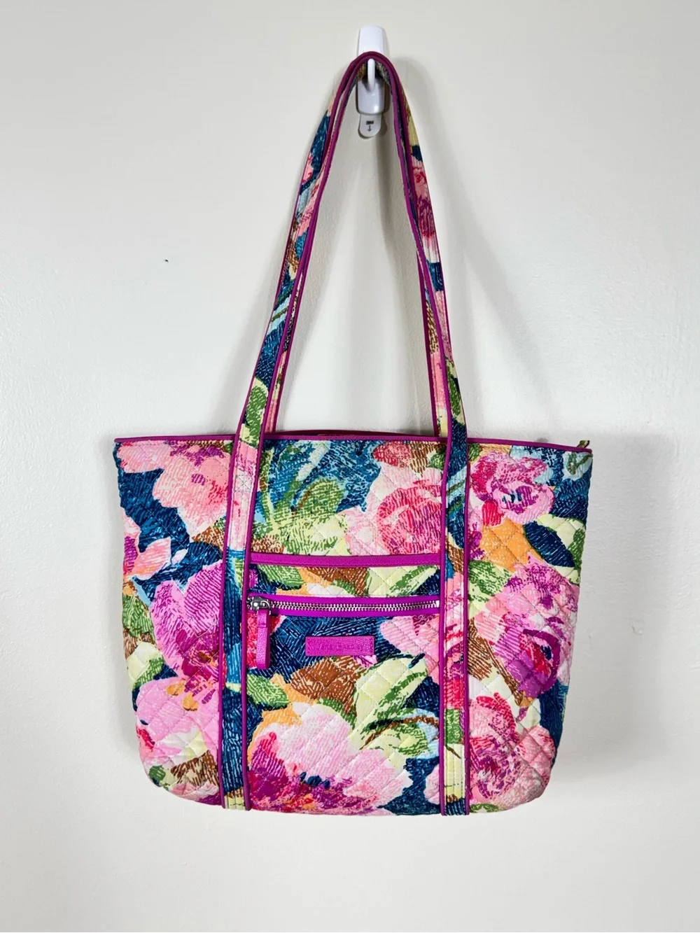 Vera Bradley Superbloom Iconic Villager Tote Bag Floral Watercolor Pink